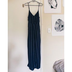 Navy Blue Stripe Chiffon Jumpsuit Fully Lined S